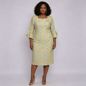 Robe fourreau élégante à imprimé floral avec manches à volants, col carré, longueur genou, ajustée, style formel pour femme, collection printemps - Product Image 4