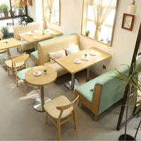 Großhandel Moderne Langlebige Mehrfarbige Quadratische Holz-Polster-Leder-Sitzgruppe für Fast-Food-Cafés und Restaurants mit Sofa, Tisch und Stühlen