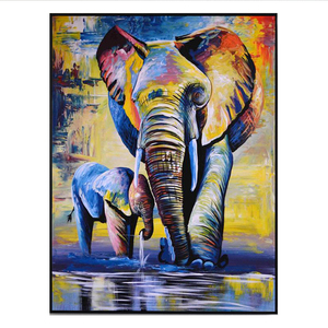 Peinture à l'huile murale 100% peinte à la main, grand <span class=keywords><strong>et</strong></span> petit éléphant jouant dans l'eau, décoration colorée, 2 éléphants - Product Image 6