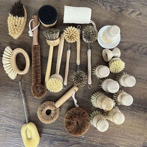 Wholesale Bamboo <b>Bottle</b> <b>Brush</b> Sisal Coconut Palm Sponge Cleaning Dish <b>Brush</b> Set for Kitchen - Product Image 5
