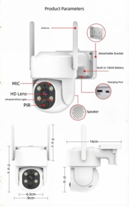 Sistema de Cámara NVR de 4 Canales con Pantalla LCD de 12 Pulgadas, WiFi, Solar, PTZ, IP66, CMOS, H.265, Visión Nocturna, para Exteriores, con Ranura para Tarjeta Micro SD, OEM - Product Image 3