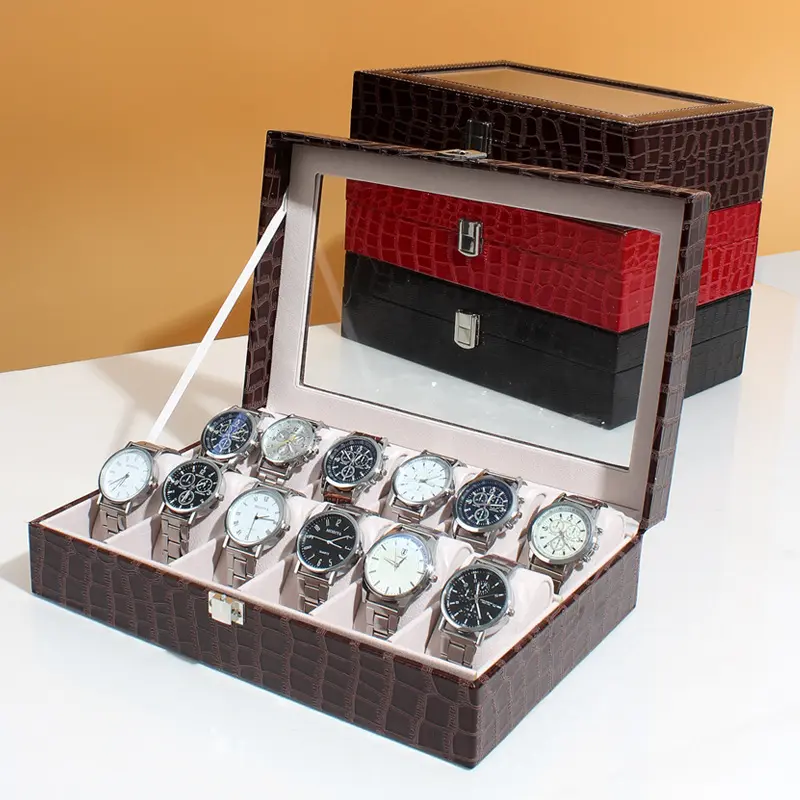 Spot Herren Krokodil Muster zwölf Uhren Uhren box Uhr Sammlung Anordnung Lagerung Veranstalter Display Box