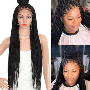 Pelucas <span class=keywords><strong>de</strong></span> Cabello Trenzado con Frente <span class=keywords><strong>de</strong></span> Encaje, Estilo <span class=keywords><strong>Drag</strong></span> <span class=keywords><strong>Queen</strong></span>, Trenza Completa con Línea <span class=keywords><strong>de</strong></span> Cabello Natural, Hechas a Mano, Sintéticas, sin Pegamento - Product Image 3