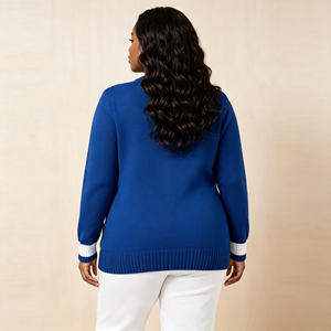 Custom Winter Fashion Homee <strong>Ladies</strong> Full Button Vneck <strong>Cardigan</strong> Sweater <strong>White</strong> Chenille Embroidery Logo Blue Knit <strong>Cardigan</strong> - Product Image 2