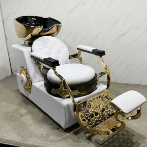 Sillón de Barbería Estilo Antiguo Negro y Dorado, Reclinable, de Cuero y Metal, para Salón de Belleza, Retro, para Lavado de Cabello - Product Image 4