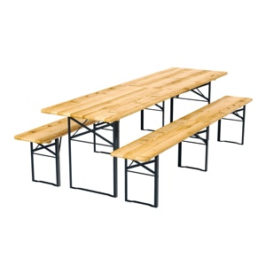 Ensemble table et bancs <span class=keywords><strong>de</strong></span> jardin robustes 220 cm, table <span class=keywords><strong>de</strong></span> pique-nique pliante en bois massif avec 2 bancs pour événements extérieurs, banquets et Oktoberfest - Product Image 1