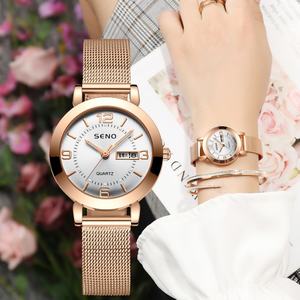 Montre-bracelet à quartz pour femme, tendance, étanche, double calendrier, bracelet en alliage et cuir, luminescence nocturne, vente chaude - Product Image 2