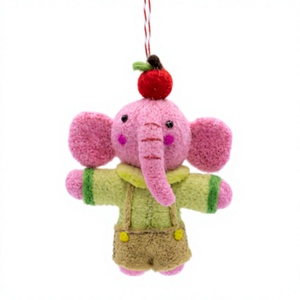 Adorno Navideño de Lana de Elefante Rosa y Blanco, Corona de Cereza, Hecho a Mano, Ecológico, Decoración Tradicional de Animales de Dibujos Animados para Interiores, Festivo - Product Image 3