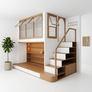 Plataforma <span class=keywords><strong>de</strong></span> Dormitorio Integrada con <span class=keywords><strong>Armario</strong></span> <span class=keywords><strong>de</strong></span> Vidrio, Diseño Mid-Century, Ensamblaje Desmontable - Product Image 4