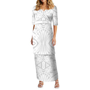 ชุดสองชิ้นเสื้อและกระโปรงชุดสองชิ้น Samoan Puletasi Puleta ชุดสีขาวซันเดย์ - Product Image 1