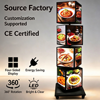 Cube lumineux LED rotatif à 4 faces, affichage en forme de cube, à suspendre ou à poser au sol, 4 niveaux, cadre en aluminium
