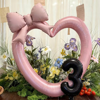 Ensemble de 3 ballons en aluminium noir numérique de 16 pouces avec un cœur creux rose, adaptés à la décoration de fête d'anniversaire.