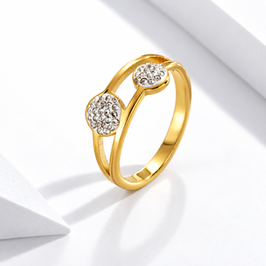 แหวนสแตนเลสสตีลสีทองประดับเพชรซิร์คอน ชุบทอง 14K แบบสุญญากาศ ดีไซน์วงแหวนคู่ทรงกลมแบบฝังเพชรเรียงเป็นกลุ่ม - Product Image 1