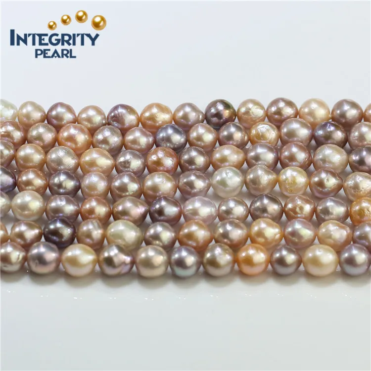 9-10mm multi metal color nucleated edison pearl shape baroque fresh water real freshwater pearl string strand beads