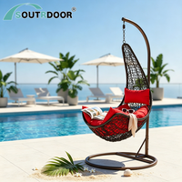 Fauteuil suspendu œuf moderne en rotin avec coussin imperméable, mobilier d'extérieur, structure en aluminium, résistant aux UV, pour salon et cour