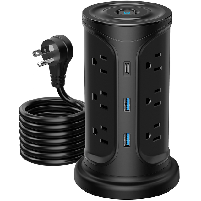 Surge Protector Power Strip Tower With 4 Fixed Parts 12 AC Multiple Outlets and 3 USB Ports Adn Overload Protection for Home