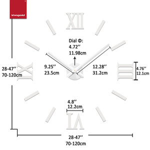 Grande horloge murale DIY argentée sans perçage, chiffres romains, autocollant miroir acrylique, pour bureau, salle d'exposition, décoration murale de salle de conférence, <span class=keywords><strong>cadeau</strong></span> - Product Image 3