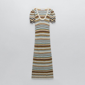 เดรสลำลองฤดูร้อนสำหรับผู้หญิงขายส่งแบบ OEM พร้อมโลโก้สั่งทำ ชุดรัดรูปถักนิตติ้งแขนสั้นลายทาง แฟชั่นฤดูร้อน - Product Image 2