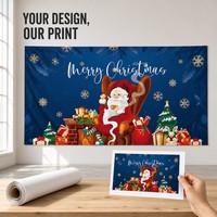 Toile de fond de Noël en polyester 100D 180x110cm avec fauteuil du Père Noël, lapin et boîte cadeau, œillets métalliques, pour affichage en magasin