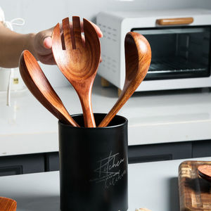 Juego de utensilios de madera estilo chino, 8 piezas, madera de olivo roja, cuchara, espátula, cucharón, colador, solo lavar a mano - Product Image 4