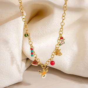 Christmas Jewelry <b>Set</b> Women's Gold Tone Santa Reindeer Pendant Necklace <b>Bracelet</b> Earrings Party Gift Cartoon Style - Product Image 2