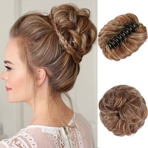 Extension de cheveux synthétiques courts bouclés désordonnés pour femmes <span class=keywords><strong>Chignon</strong></span> beignet rouleau <span class=keywords><strong>chignon</strong></span> <span class=keywords><strong>perruque</strong></span> avec pince à griffes et attache élastique - Product Image 1