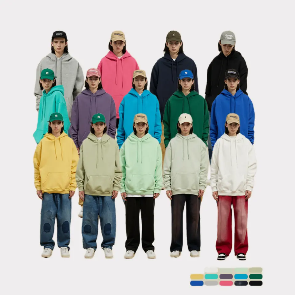 2023 nouveau automne et hiver Street Style ample 350G polaire poids lourd pull couleur unie basique pull hommes à capuche