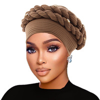 Turban africain tressé à la main avec perles, chapeau en polyester extensible élégant pour femme, pré-coiffé pour mariage et fête