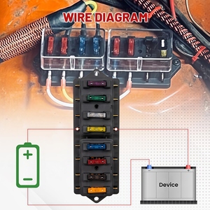 Caixa de Fusíveis de Lâmina de 8 Vias, Suporte de Fusíveis Padrão de 8 Circuitos, Painel de Distribuição de Energia DC 10-32V para Carro, Barco, Reboque, Caminhão, RV, UTV - Product Image 5
