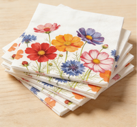 Serviettes en papier jetables imprimées de fleurs Gesang, décoration florale pour table de fête, serviettes jetables à fleurs sauvages fraîches, cocktail, dessert