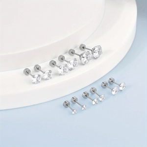 3 Paare 20G Flat Back Fashion Ohr stecker für Frauen Männer Knorpel <span class=keywords><strong>Helix</strong></span> Lobe Piercing Schmuck Edelstahl CZ Ohr stecker Ohrring - Product Image 6