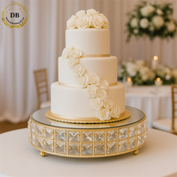 Support à gâteau rond moderne et professionnel pour mariage, en cristal miroir doré avec structure en fer et miroir en acier inoxydable