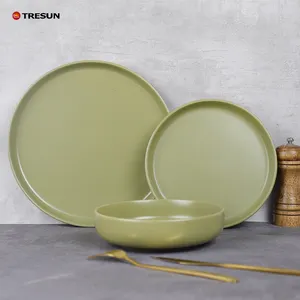 TRESUN plates sets color glaze 12 pcs pieces stoneware dinner matte ceramic dinnerware set