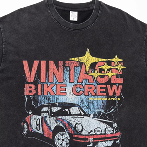 T-shirt de course rétro américain, imprimé DTG, effet vieilli et usé, coupe ample, manches courtes, antibactérien, épaules tombantes, en coton d'été - Product Image 1