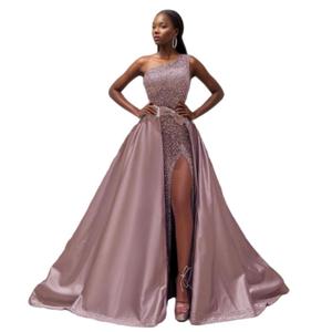 Robe de soirée asymétrique à une épaule avec nœud, ensemble 2 pièces, longueur ras du sol, coupe trapèze, en polyester, pour soirée - Product Image 1