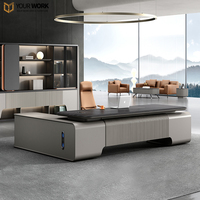 Top Design moderne E1 MDF luxe bureau de patron en forme de L exécutif Table de bureau en cuir meubles pour bureau de PDG