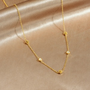 Gold Plated Rose Pendant Necklace With Diamond Round Brilliant Cut Stainless Steel Chain Floral Everyday Wear - Product Image 2