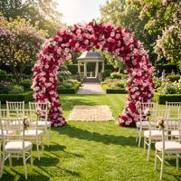 Arche florale romantique rose et rouge avec fleurs artificielles pour un décor luxueux de mariage, de fête ou d'événement en plein air