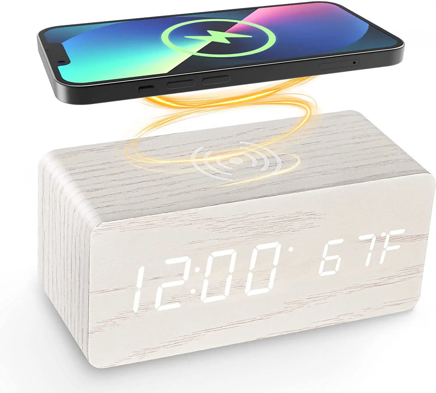 Alarm Clock LED Digital Wooden USB/AAA Powered Table Watch With Temperature Humidity Wireless Charging Electronic Desk Clocks