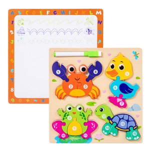 Puzzle 3D in Legno per Bambini da 0-24 Mesi e 5-7 Anni, Giocattolo Educativo Dinosauro con Lavagna da <span class=keywords><strong>Disegno</strong></span> Bifacciale Fai-da-Te - Product Image 6