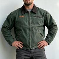 Veste de travail en toile vintage délavée pour homme, avec fermeture éclair, style robuste