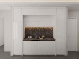 Gabinetes de Cocina Modernos Blancos con Acabado Brillante, Detalles Dorados, Diseño Impermeable y Protector Contra Salpicaduras - Product Image 6