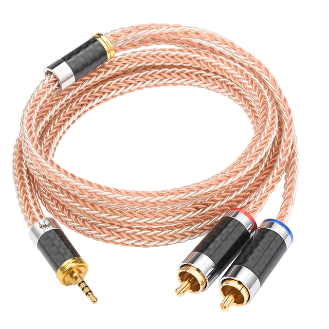 Hifi 2.5mm Balanced Dual RCA Audio Cable 6mm Diameter Carbon Fiber Gold-plated Plug PVC Speaker Cable for Car Computer Use
