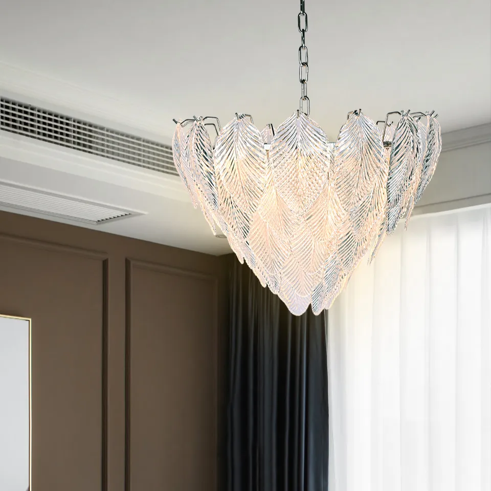Modern lüks dekoratif Villa otel kristal cam yaprakları Led tavan avize kolye ışık