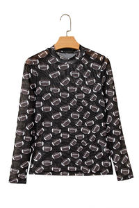 Sevgili-sevgilisi kadınlar siyah oyun günü Rugby Mesh Sheer uzun kollu üst - Product Image 3