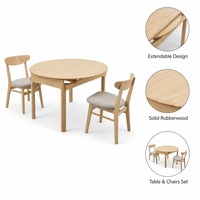 Ensemble de salle à manger extensible en bois massif pour 6 personnes avec chaises rembourrées, bois clair, style nordique minimaliste pour la maison et la cuisine