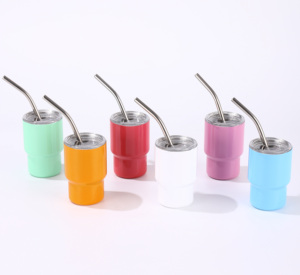 Mini-gobelet isotherme en acier inoxydable de forme personnalisée, verre à shot de 3 oz avec paille, impression par sublimation multicolore, pour le camping - Product Image 2