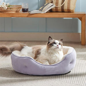 Venta al por mayor eco amigable cómodo luz púrpura Sherpa calmante cama para mascotas cálido lavable redondo acurrucarse perro gato cojín cama - Product Image 4