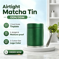 Boîtes en fer blanc rondes de qualité alimentaire avec couvercle à ouverture facile, vendues par le fabricant, pour poudre de Matcha 30g-50g, avec cuillère doseuse et boîte en papier