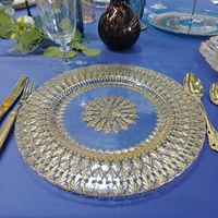Assiettes de présentation en verre transparent doré de 13 pouces à motif floral pour décoration de mariage, aménagement de table, location événementielle, hôtels et usage domestique